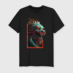 Мужская slim-футболка Дракон с горящими глазами: арт нейросети