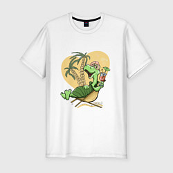 Мужская slim-футболка Черепаха на отдыхе, футболка хб