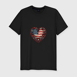 Футболка slim-fit Сердце с цветами флаг США, цвет: черный