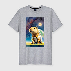 Футболка slim-fit Capybara brave astronaut - neural network, цвет: меланж