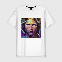 Мужская slim-футболка Jim Morrison neon portrait art