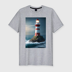 Мужская slim-футболка Маяк в море
