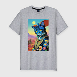 Мужская slim-футболка Модный кот - ретро - нейросеть