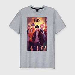 Футболка slim-fit BTS kpop anime, цвет: меланж