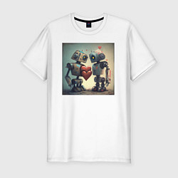 Мужская slim-футболка Два робота с сердцем