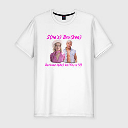 Мужская slim-футболка Барби: she broken because she believed