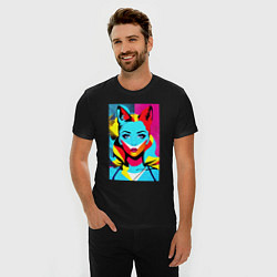 Футболка slim-fit Fox girl - pop art - neural network, цвет: черный — фото 2