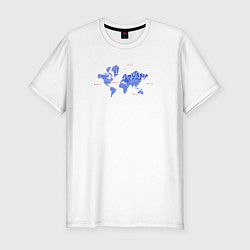 Мужская slim-футболка Синяя карта мира