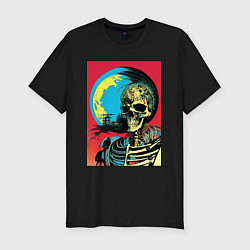Мужская slim-футболка Череп на фоне луны - нейросеть - поп-арт