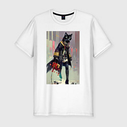 Мужская slim-футболка Чёрная кисуля - городская модница - живопись