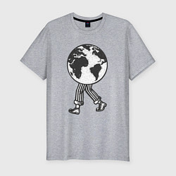 Мужская slim-футболка Шагающая планета
