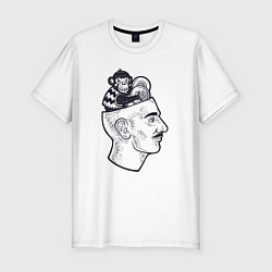 Мужская slim-футболка Обезьянка в голове