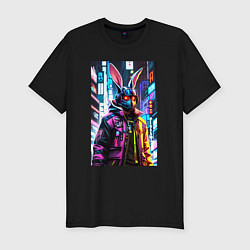 Футболка slim-fit Cool hare - cyberpunk - metropolis, цвет: черный