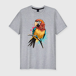 Мужская slim-футболка Акварельный попугай