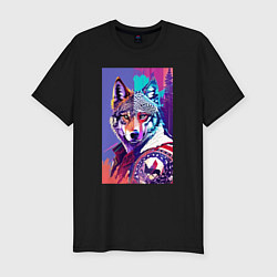 Мужская slim-футболка Стилизованный волк - поп-арт