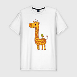 Мужская slim-футболка Жираф и птичка