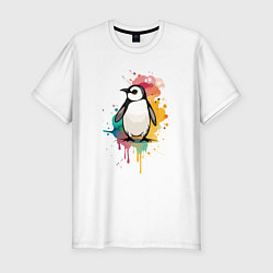 Мужская slim-футболка Красочный пингвин