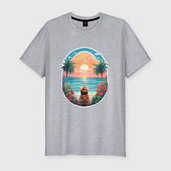 Мужская slim-футболка Прекрасный закат на море