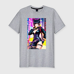 Мужская slim-футболка Cool cat girl - anime - cyberpunk