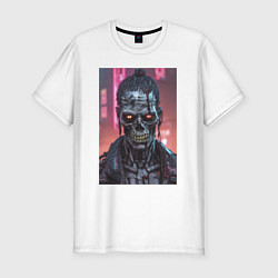 Мужская slim-футболка Зомби зловещий скелет киберпанк