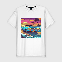 Футболка slim-fit Автомобиль Dodge в стиле retrowave, цвет: белый