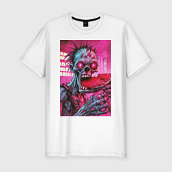 Мужская slim-футболка Голодный зомби с красными глазами