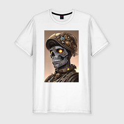 Футболка slim-fit Cool skull - steampunk - neural network, цвет: белый