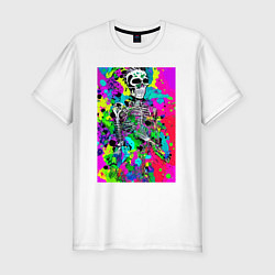 Футболка slim-fit Funny skeleton - pop art, цвет: белый