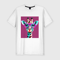 Мужская slim-футболка Жирафа в розовых очках