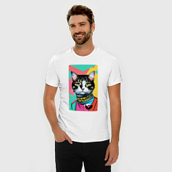 Футболка slim-fit Pop art cat - neural network, цвет: белый — фото 2