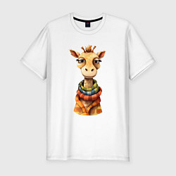 Мужская slim-футболка Весёлый осенний жираф