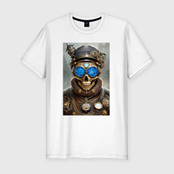 Футболка slim-fit Skull - steampunk - neural network, цвет: белый