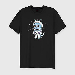 Мужская slim-футболка Котик в космосе