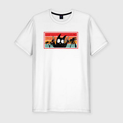 Мужская slim-футболка Мемный кот ретро - с револьверами