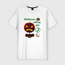 Мужская slim-футболка Хэллоуин, ночной звонок