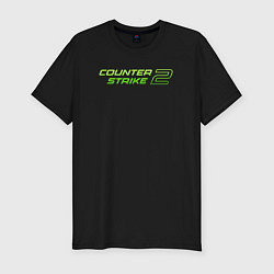 Мужская slim-футболка Counter strike 2 green logo