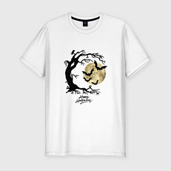 Футболка slim-fit Хэллоуин праздник летучих мышей, цвет: белый