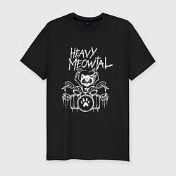 Мужская slim-футболка Heavy Meowtal - кошачья музыка