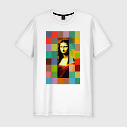 Мужская slim-футболка Мона Лиза - поп-арт - нейросеть