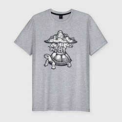 Мужская slim-футболка Слоны на черепахе