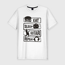 Мужская slim-футболка Eat sleep guitar repeat