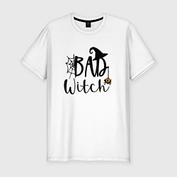 Футболка slim-fit Bad witch хэллоуин шляпа, цвет: белый