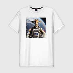 Мужская slim-футболка Жираф астронавт