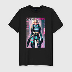 Футболка slim-fit Cyber Barbie - fantasy - neural network, цвет: черный