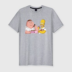Мужская slim-футболка Питер и Гомер едят пончики