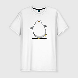 Мужская slim-футболка Мультяшный пингвин шагает