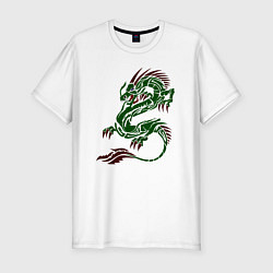 Мужская slim-футболка Символ года - зелёный дракон