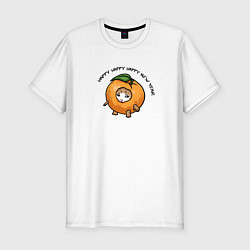 Мужская slim-футболка Счастливый котенок - мандарин