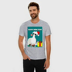 Футболка slim-fit Лама - альпака Санта Клаус на коньках, цвет: меланж — фото 2