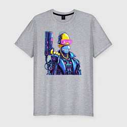 Мужская slim-футболка Гомер Симпсон с пистолетом - киберпанк
